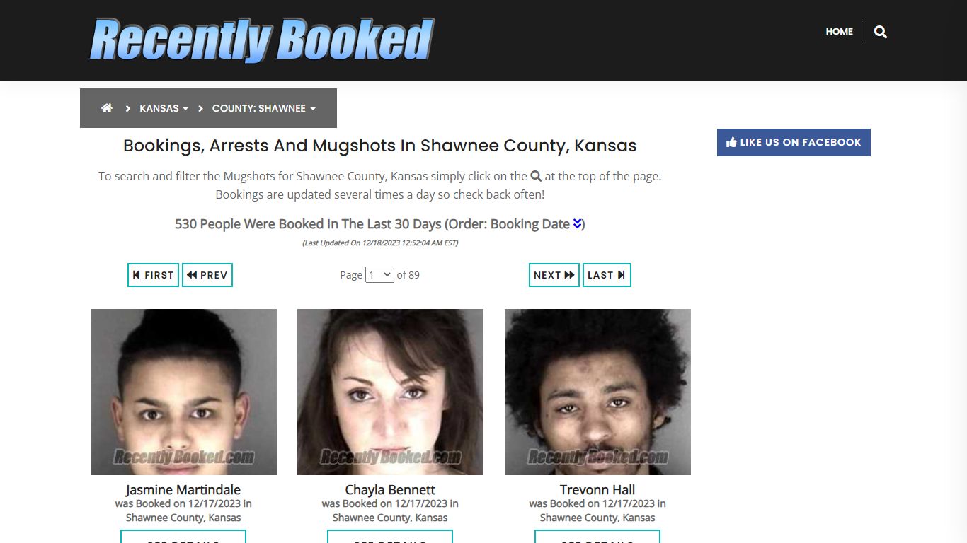 Bookings, Arrests and Mugshots in Shawnee County, Kansas - Recently Booked
